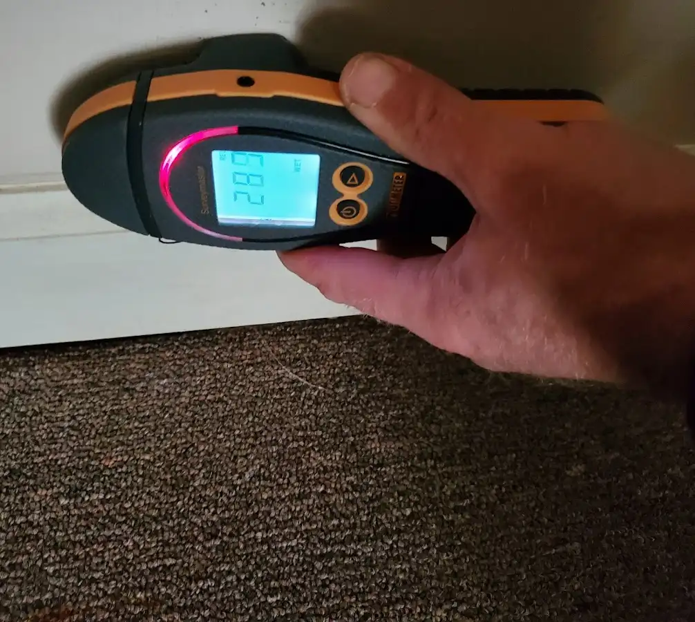 Moisture detection at baseboard during Burst Pipe Cleanup in Marion
